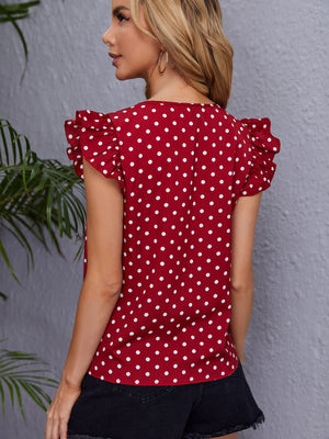 Clasi Polka Dot Ruffle Trim Blouse - Negative Apparel