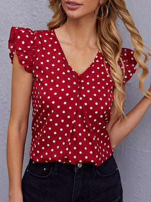 Clasi Polka Dot Ruffle Trim Blouse - Negative Apparel