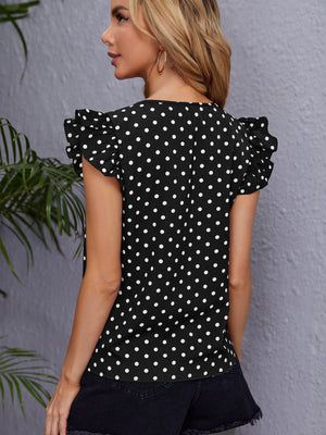Clasi Polka Dot Ruffle Trim Blouse - Negative Apparel