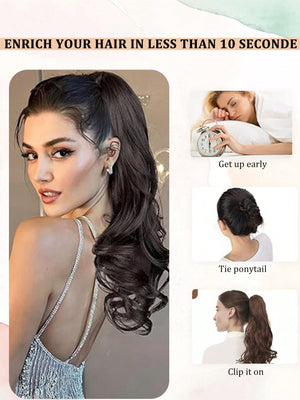 Claw Clip Ponytail Extension Curly Wavy Clip in Long Ponytails Hair Extensions Synthetic Hairpiece for Women - Negative Apparel