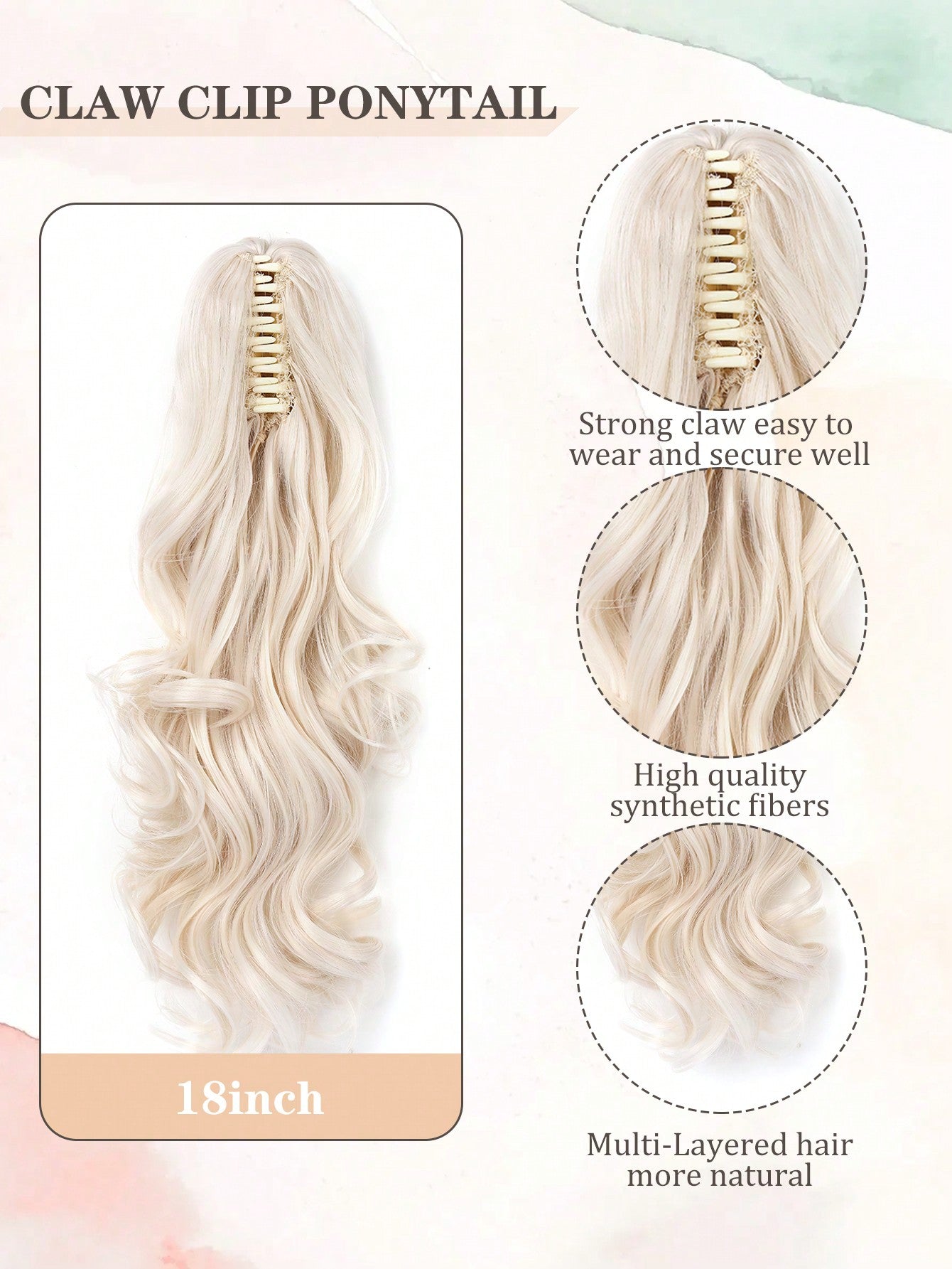 Claw Clip Ponytail Extension Curly Wavy Clip in Long Ponytails Hair Extensions Synthetic Hairpiece for Women - Negative Apparel