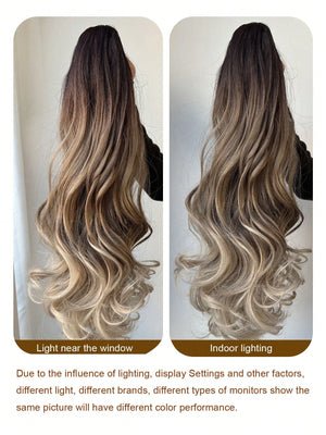 Claw Ponytail Extension 20 Inch Ombre Natural Wave Wavy Clip in Hair Extensions Soft Natural Looking Heat Resistant Fiber Synthetic Hairpiece For Women Daily Use - Negative Apparel