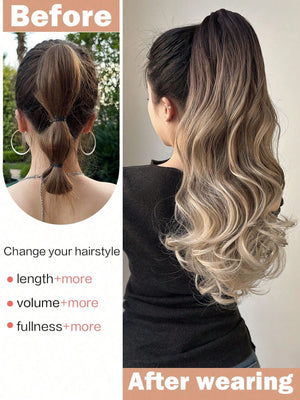 Claw Ponytail Extension 20 Inch Ombre Natural Wave Wavy Clip in Hair Extensions Soft Natural Looking Heat Resistant Fiber Synthetic Hairpiece For Women Daily Use - Negative Apparel