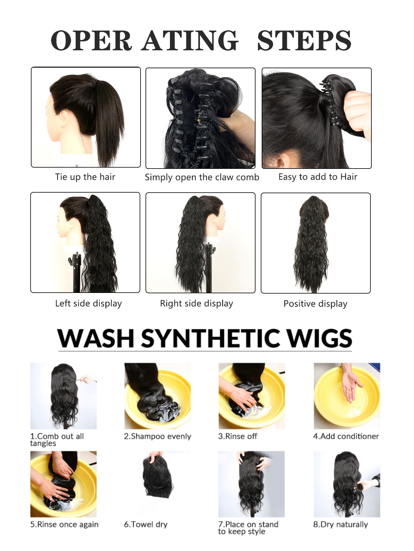 Claw Ponytail Extension 20 Inch Ombre Natural Wave Wavy Clip in Hair Extensions Soft Natural Looking Heat Resistant Fiber Synthetic Hairpiece For Women Daily Use - Negative Apparel