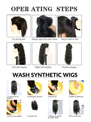 Claw Ponytail Extension 20 Inch Ombre Natural Wave Wavy Clip in Hair Extensions Soft Natural Looking Heat Resistant Fiber Synthetic Hairpiece For Women Daily Use - Negative Apparel
