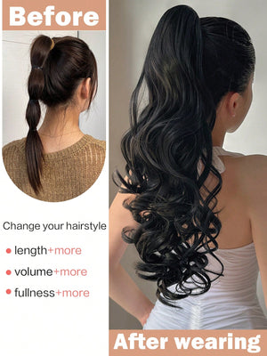 Claw Ponytail Extension 20 Inch Ombre Natural Wave Wavy Clip in Hair Extensions Soft Natural Looking Heat Resistant Fiber Synthetic Hairpiece For Women Daily Use - Negative Apparel