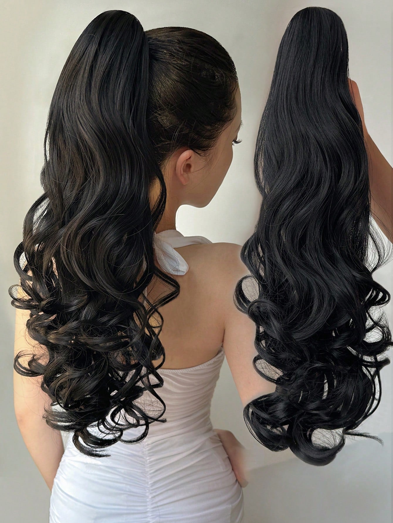 Claw Ponytail Extension 20 Inch Ombre Natural Wave Wavy Clip in Hair Extensions Soft Natural Looking Heat Resistant Fiber Synthetic Hairpiece For Women Daily Use - Negative Apparel