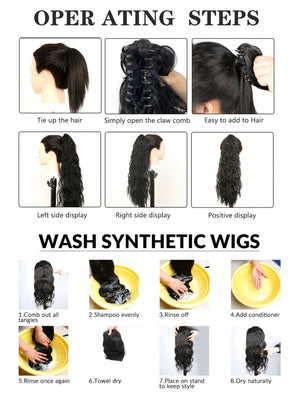 Claw Ponytail Extension 20 Inch Ombre Natural Wave Wavy Clip in Hair Extensions Soft Natural Looking Heat Resistant Fiber Synthetic Hairpiece For Women Daily Use - Negative Apparel