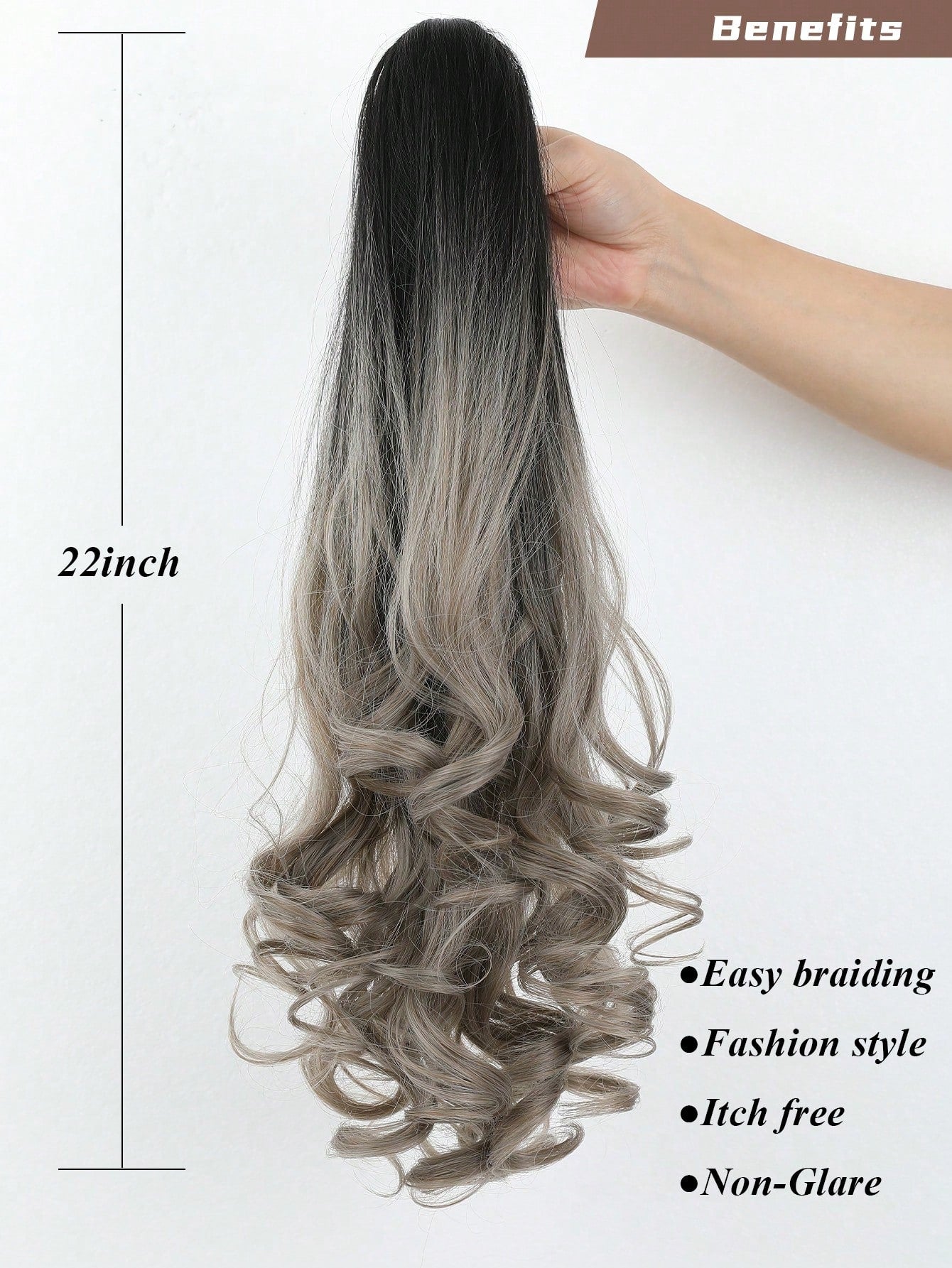 Claw Ponytail Extension 20 Inch Ombre Natural Wave Wavy Clip in Hair Extensions Soft Natural Looking Heat Resistant Fiber Synthetic Hairpiece For Women Daily Use - Negative Apparel