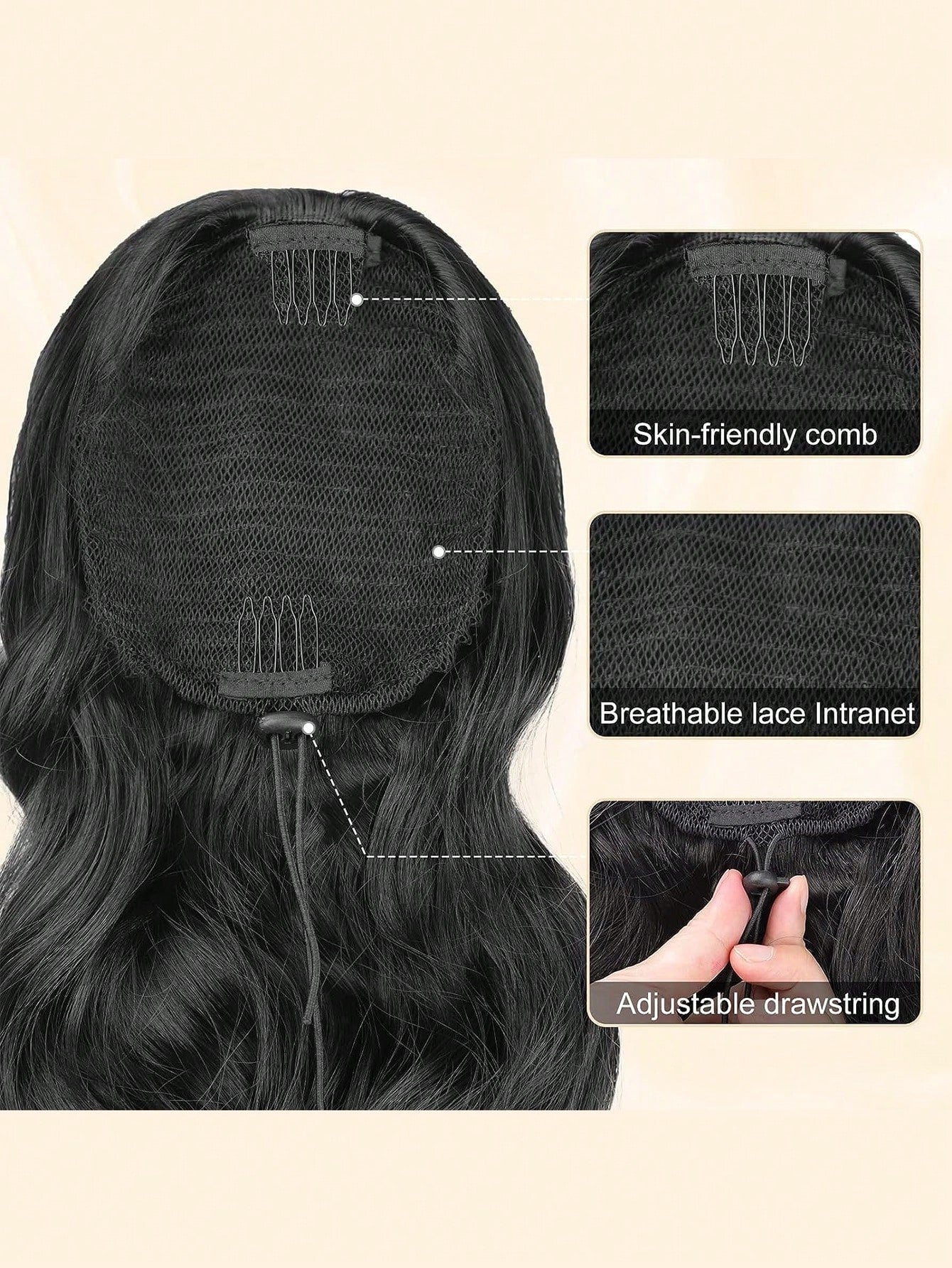 Claw Ponytail Extension 20 Inch Ombre Natural Wave Wavy Clip in Hair Extensions Soft Natural Looking Heat Resistant Fiber Synthetic Hairpiece For Women Daily Use - Negative Apparel