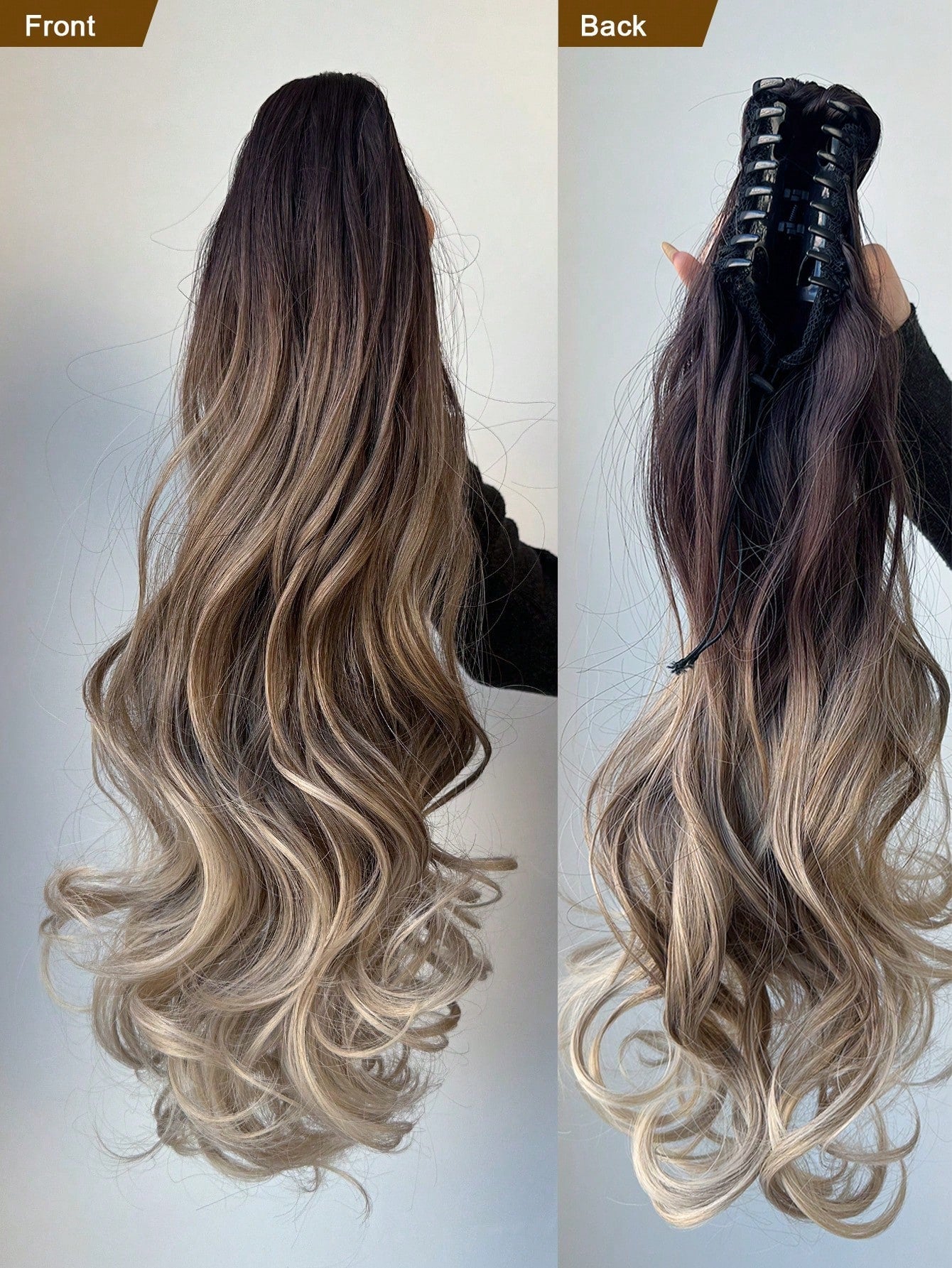 Claw Ponytail Extension 20 Inch Ombre Natural Wave Wavy Clip in Hair Extensions Soft Natural Looking Heat Resistant Fiber Synthetic Hairpiece For Women Daily Use - Negative Apparel