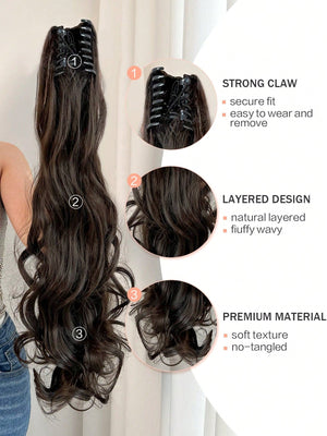 Claw Ponytail Extension 20 Inch Ombre Natural Wave Wavy Clip in Hair Extensions Soft Natural Looking Heat Resistant Fiber Synthetic Hairpiece For Women Daily Use - Negative Apparel