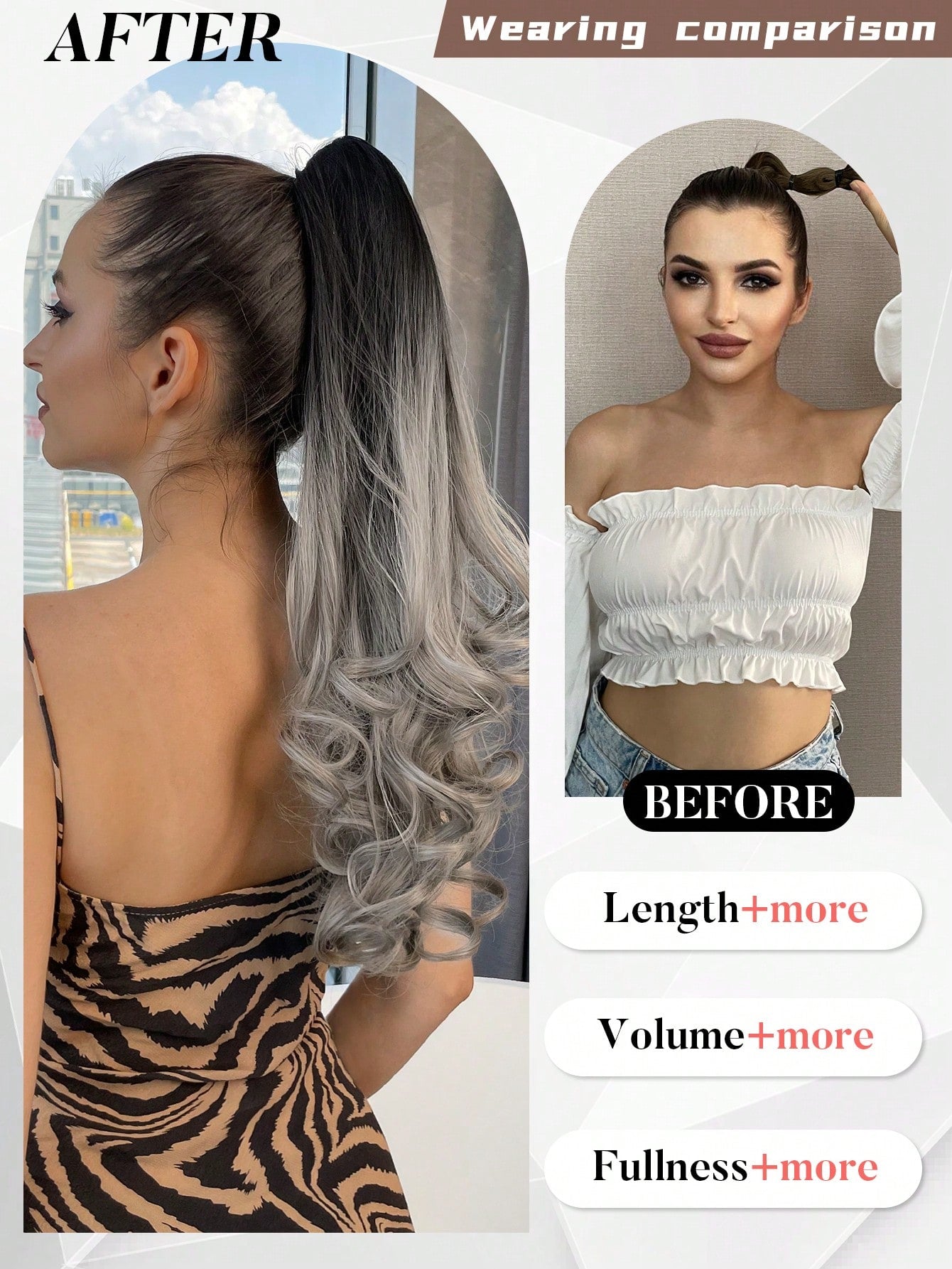 Claw Ponytail Extension 20 Inch Ombre Natural Wave Wavy Clip in Hair Extensions Soft Natural Looking Heat Resistant Fiber Synthetic Hairpiece For Women Daily Use - Negative Apparel