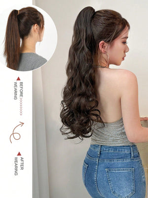 Claw Ponytail Extension 20 Inch Ombre Natural Wave Wavy Clip in Hair Extensions Soft Natural Looking Heat Resistant Fiber Synthetic Hairpiece For Women Daily Use - Negative Apparel