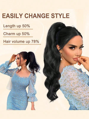 Claw Ponytail Extension 20 Inch Ombre Natural Wave Wavy Clip in Hair Extensions Soft Natural Looking Heat Resistant Fiber Synthetic Hairpiece For Women Daily Use - Negative Apparel