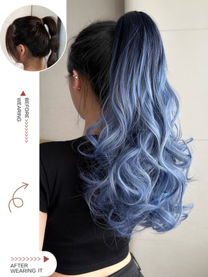 Claw Ponytail Extension 20 Inch Ombre Natural Wave Wavy Clip in Hair Extensions Soft Natural Looking Heat Resistant Fiber Synthetic Hairpiece For Women Daily Use - Negative Apparel