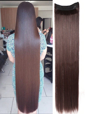 Clip In Hair Extensions 20-40 Inch Extra long Straight Brown Mixed Blonde Fake Hairpiece 5 Clips Synthetic Hair Extensions For Women Daily Use - Negative Apparel