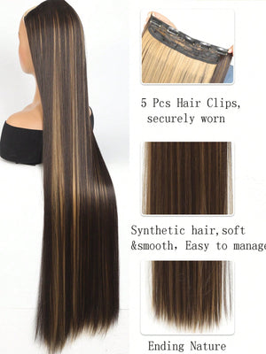 Clip In Hair Extensions 20-40 Inch Extra long Straight Brown Mixed Blonde Fake Hairpiece 5 Clips Synthetic Hair Extensions For Women Daily Use - Negative Apparel