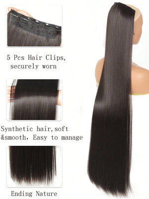 Clip In Hair Extensions 20-40 Inch Extra long Straight Brown Mixed Blonde Fake Hairpiece 5 Clips Synthetic Hair Extensions For Women Daily Use - Negative Apparel