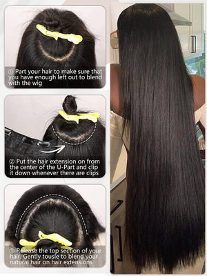 Clip In Hair Extensions 20-40 Inch Extra long Straight Brown Mixed Blonde Fake Hairpiece 5 Clips Synthetic Hair Extensions For Women Daily Use - Negative Apparel