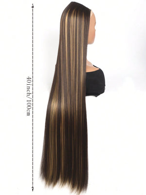 Clip In Hair Extensions 20-40 Inch Extra long Straight Brown Mixed Blonde Fake Hairpiece 5 Clips Synthetic Hair Extensions For Women Daily Use - Negative Apparel