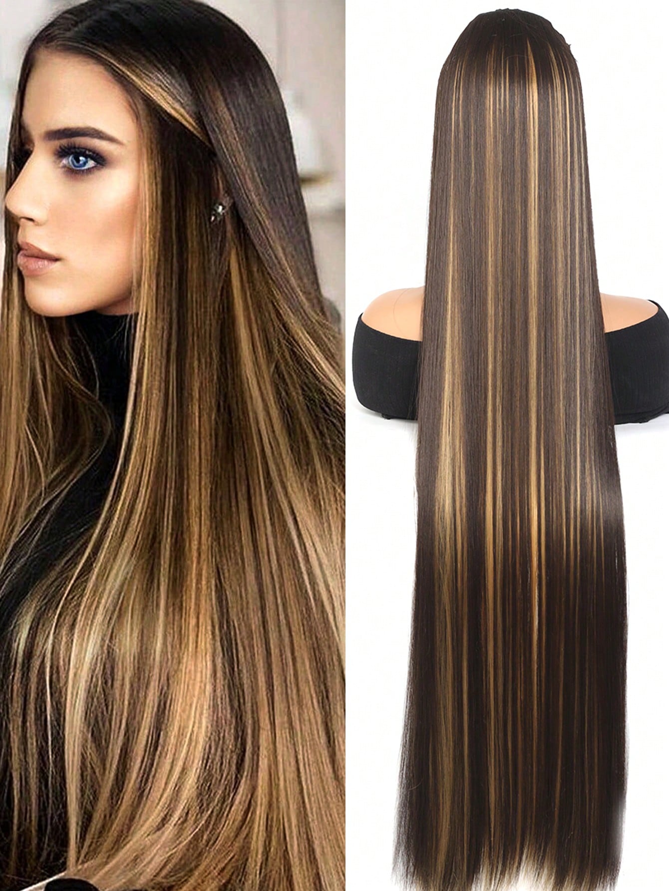 Clip In Hair Extensions 20-40 Inch Extra long Straight Brown Mixed Blonde Fake Hairpiece 5 Clips Synthetic Hair Extensions For Women Daily Use - Negative Apparel