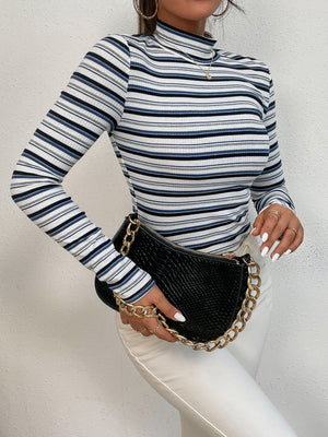 Colorful Striped Mock Neck Tee - Negative Apparel