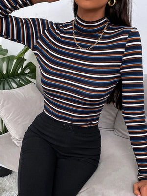 Colorful Striped Mock Neck Tee - Negative Apparel