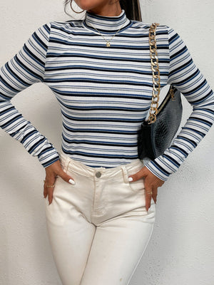 Colorful Striped Mock Neck Tee - Negative Apparel