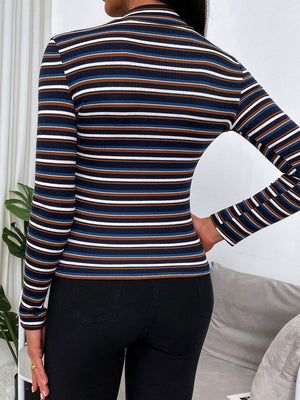 Colorful Striped Mock Neck Tee - Negative Apparel