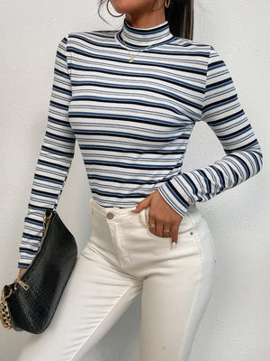 Colorful Striped Mock Neck Tee - Negative Apparel