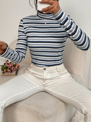 Colorful Striped Mock Neck Tee - Negative Apparel