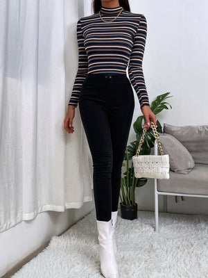 Colorful Striped Mock Neck Tee - Negative Apparel