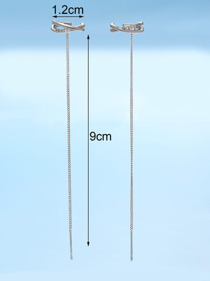 Cubic Zirconia Decor Threader Earrings - Negative Apparel