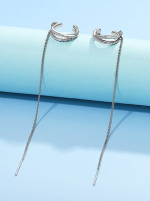 Cubic Zirconia Decor Threader Earrings - Negative Apparel