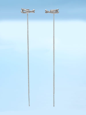 Cubic Zirconia Decor Threader Earrings - Negative Apparel