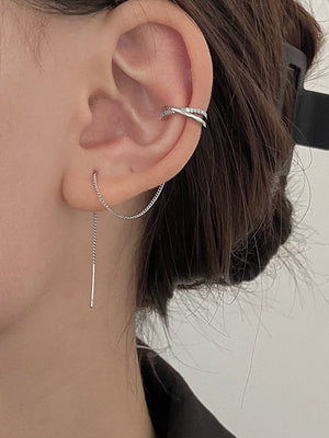 Cubic Zirconia Decor Threader Earrings - Negative Apparel