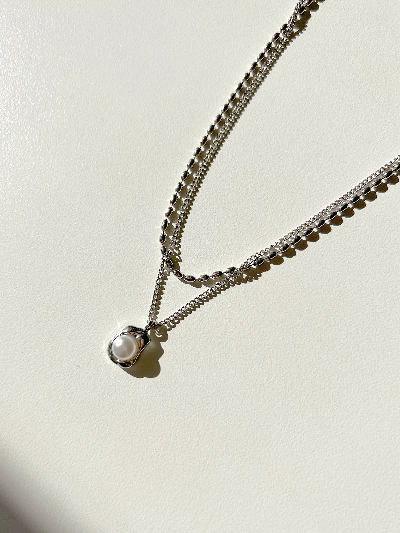 DAZY Faux Pearl Decor Geometric Charm Layered Necklace - Negative Apparel