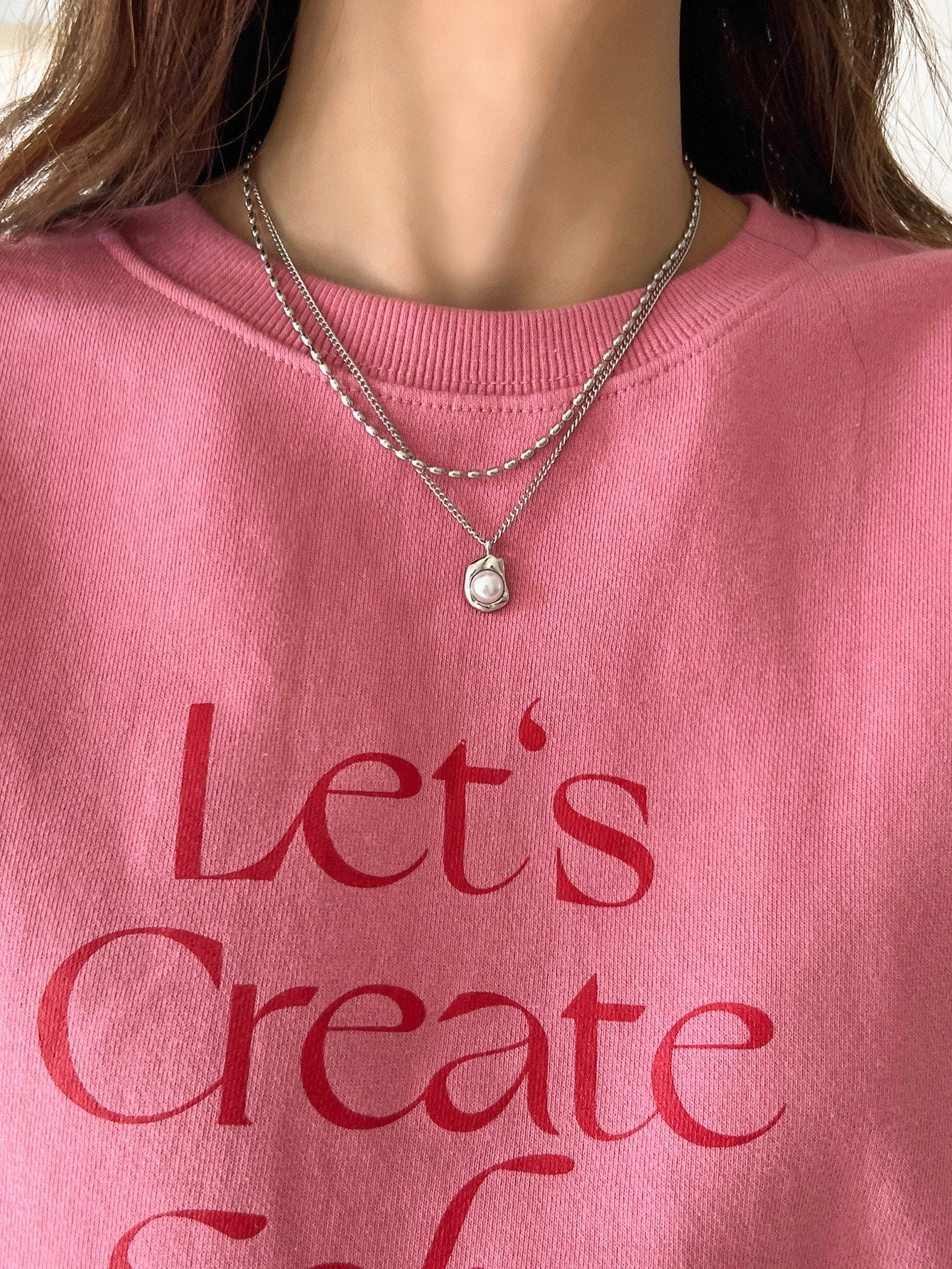 DAZY Faux Pearl Decor Geometric Charm Layered Necklace - Negative Apparel