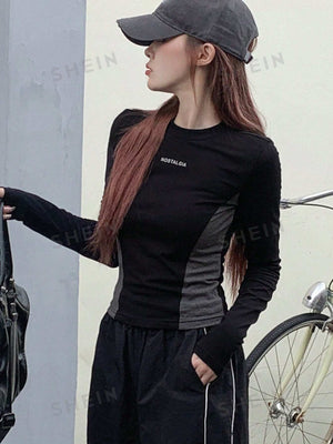 DAZY Letter Graphic Colorblock Tee - Negative Apparel