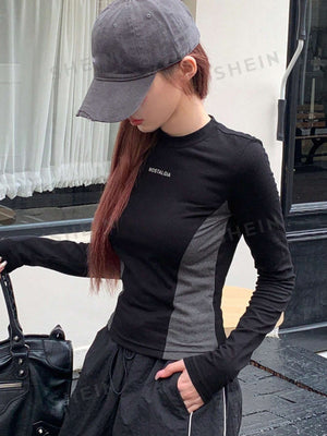 DAZY Letter Graphic Colorblock Tee - Negative Apparel