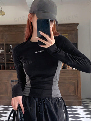 DAZY Letter Graphic Colorblock Tee - Negative Apparel