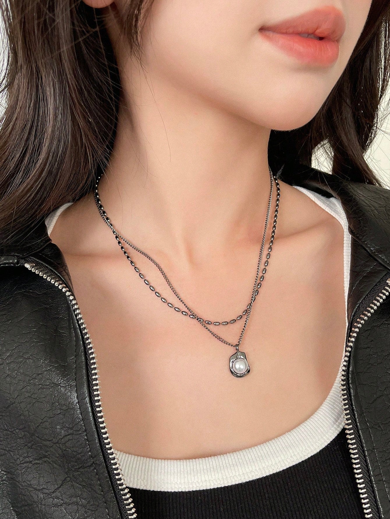 DAZY Multi-layer Imitation Pearl Pendant Necklace - Negative Apparel