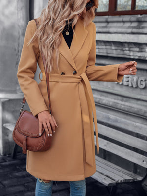 Double Button Belted Overcoat - Negative Apparel