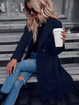 Double Button Belted Overcoat - Negative Apparel