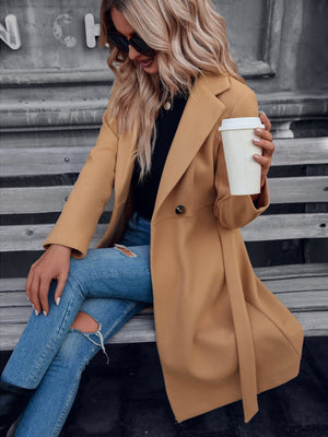 Double Button Belted Overcoat - Negative Apparel