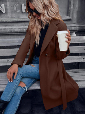 Double Button Belted Overcoat - Negative Apparel