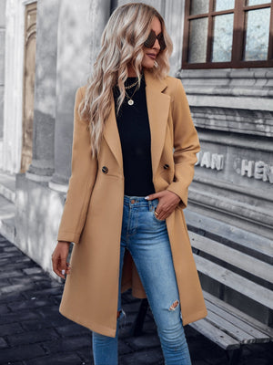 Double Button Belted Overcoat - Negative Apparel