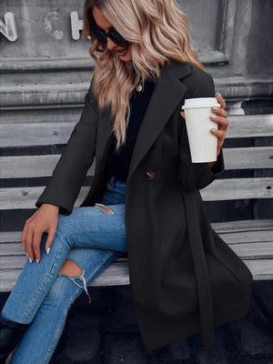 Double Button Belted Overcoat - Negative Apparel