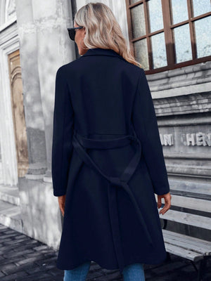 Double Button Belted Overcoat - Negative Apparel